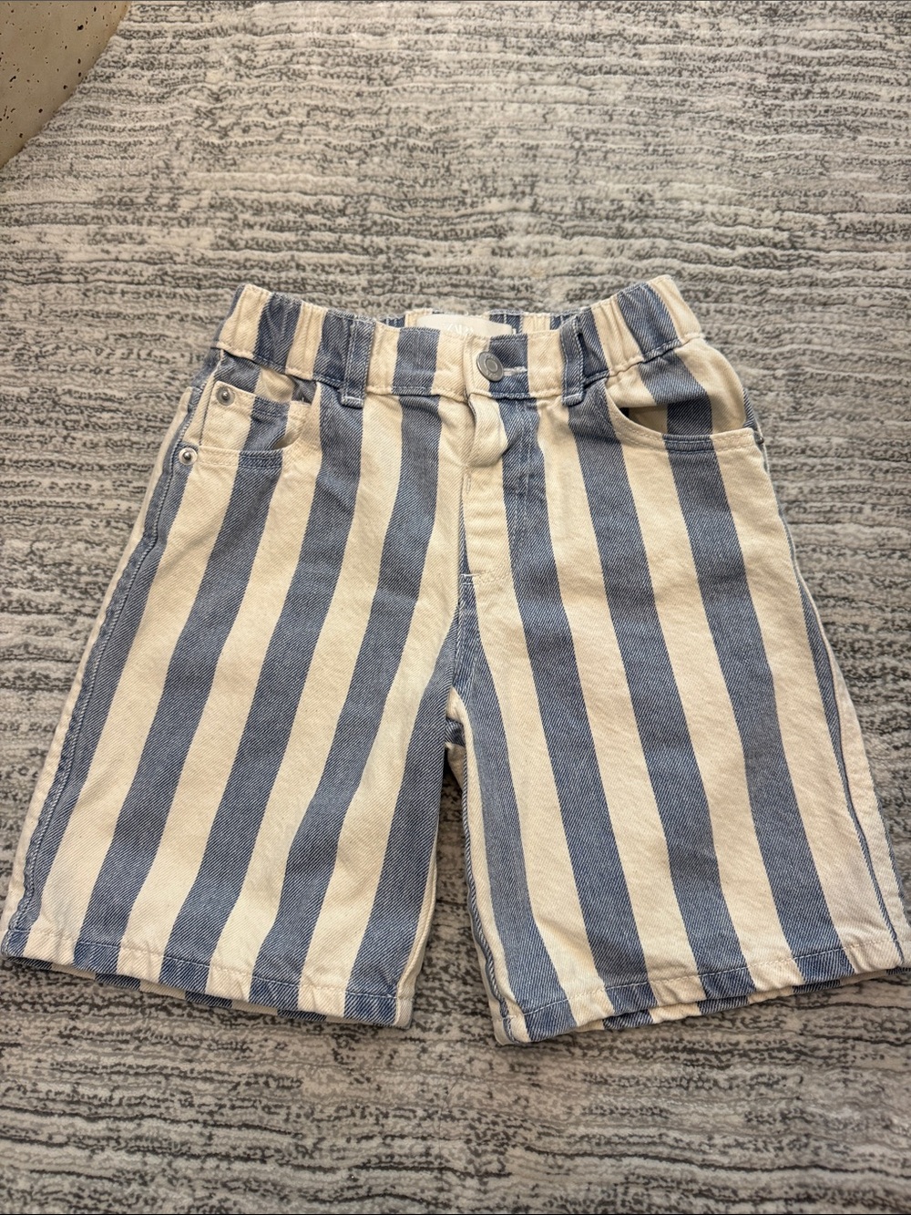 Zara Kids Blue and Cream Vertical Stripe Cotton Shorts